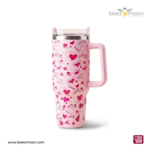 Beezmoon Jumbo "Blush Heart" Insulated Stanley-Style Tumbler (Approx. 1300ml) - Code 129