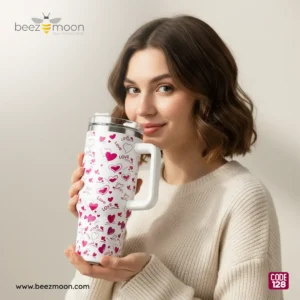 A close-up view of the Beezmoon 1300ml Jumbo Tumbler being held, demonstrating its large size and premium build quality.