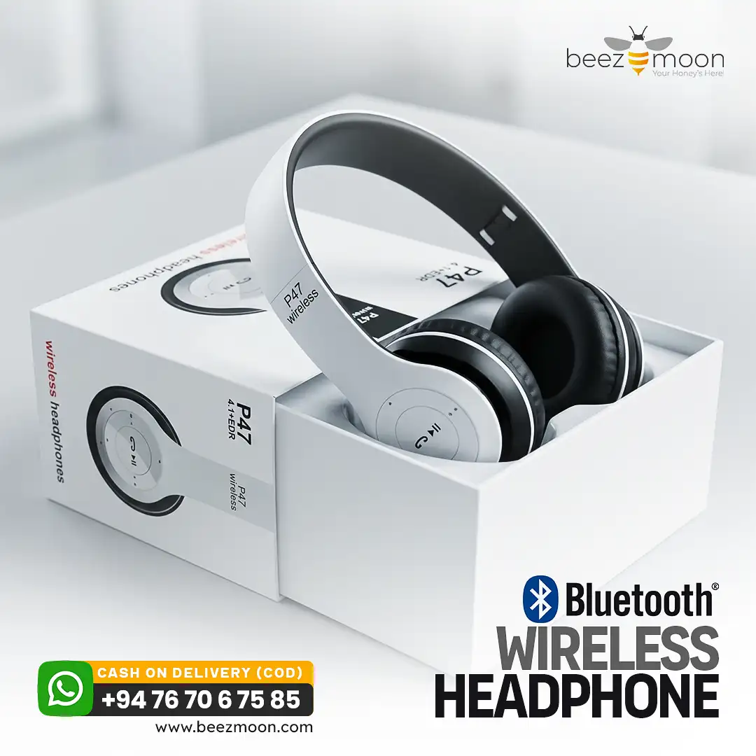 White P47 Bluetooth wireless headphones in its original box packaging
